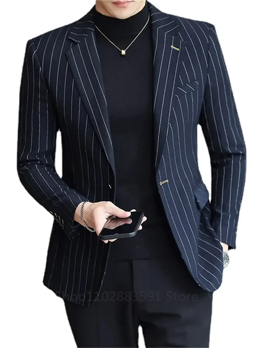 1 Piece Striped Men's Suit Jacket Slim Fit Blazer Single-breasted Suit Business Casual Professional Formal Business Jackets