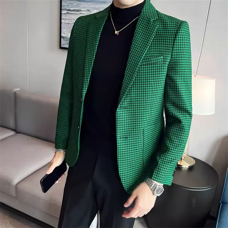 New Fashion Men Wedding Dance Party Suit Slim Fit Jacket Singer Stage Performance Luxury Dress Blaze