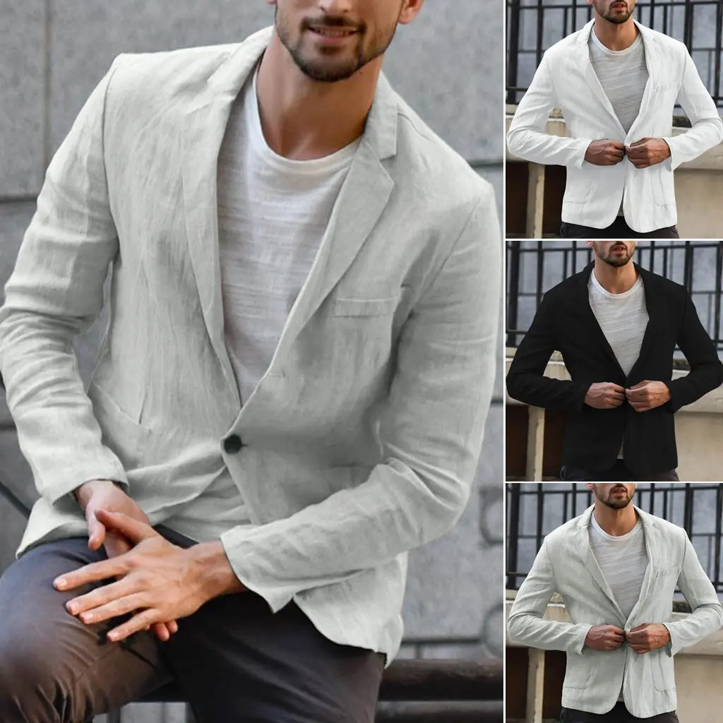 Casual men's Blazers autumn cotton linen Men Thin Suit Coat Casual Linen Suits Men Solid Slim Fit Lapal Men Suit Set Man Suit