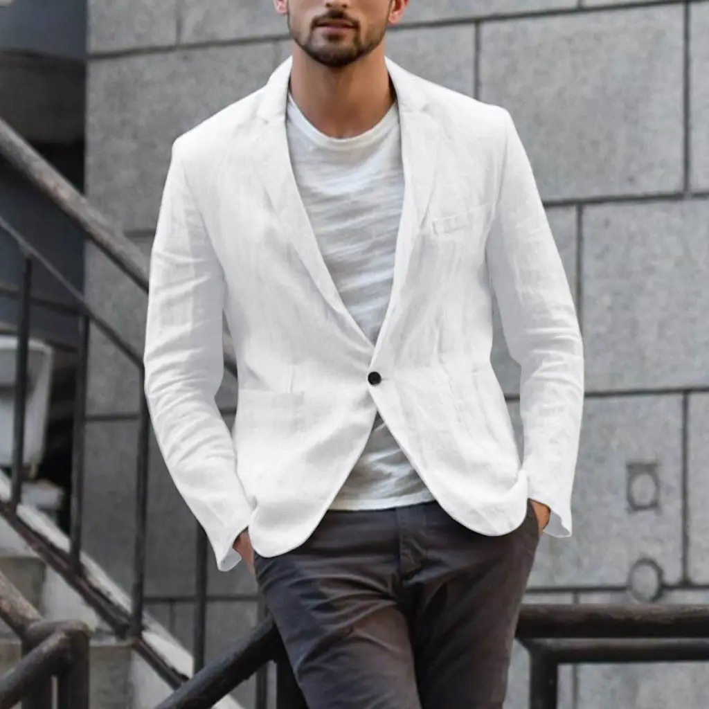 Casual men's Blazers autumn cotton linen Men Thin Suit Coat Casual Linen Suits Men Solid Slim Fit Lapal Men Suit Set Man Suit