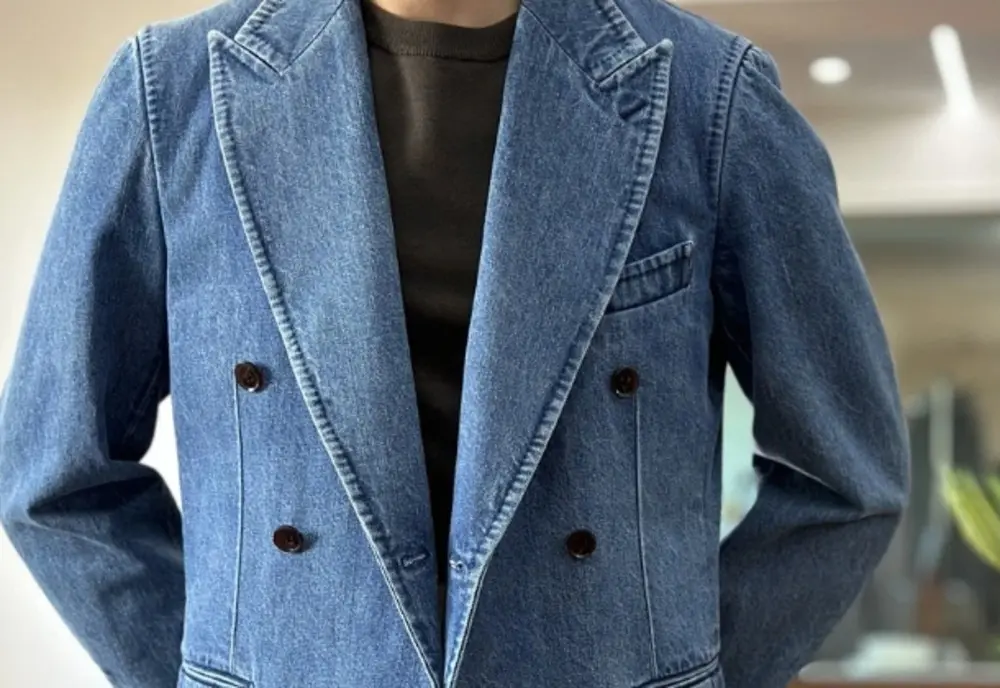 Autumn Denim Jacket Men Blazer Masculino Italian Style Double Breasted Blazer Men Lapel Collar Casual Business Blazer Hombre