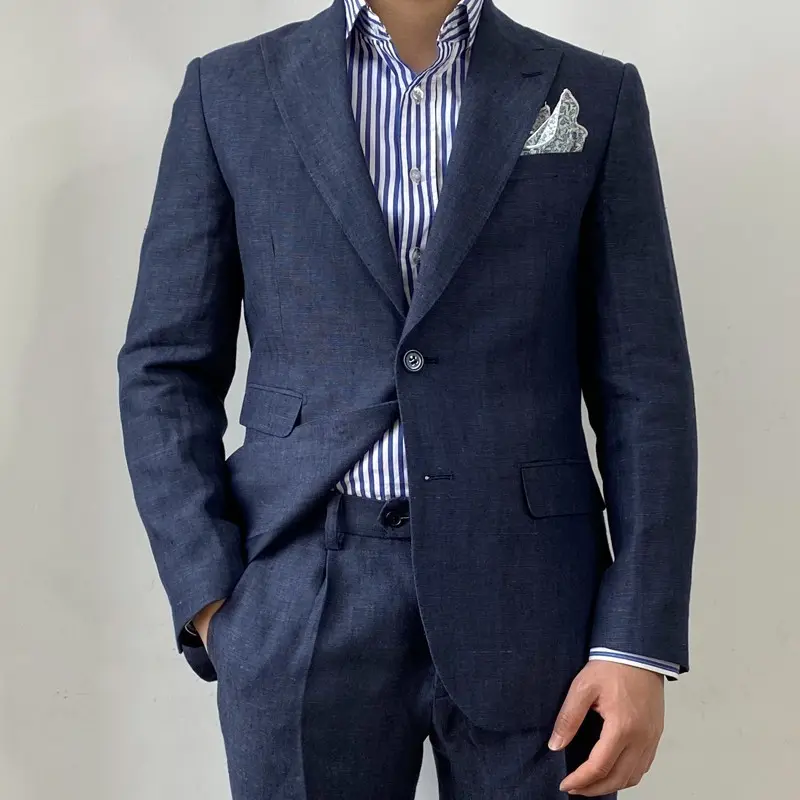 Fat Man Plus Size Men's Navy Blue Linen Suit British Gentleman Versatile Slim Men's Suit Top Trendy Casual Business