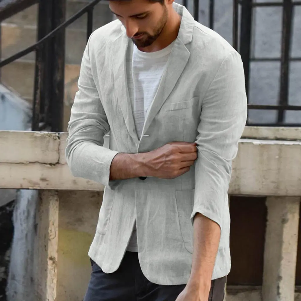 Casual men's Blazers autumn cotton linen Men Thin Suit Coat Casual Linen Suits Men Solid Slim Fit Lapal Men Suit Set Man Suit