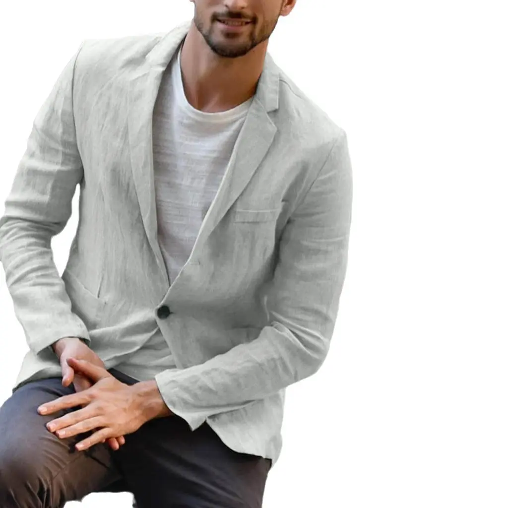 Casual men's Blazers autumn cotton linen Men Thin Suit Coat Casual Linen Suits Men Solid Slim Fit Lapal Men Suit Set Man Suit