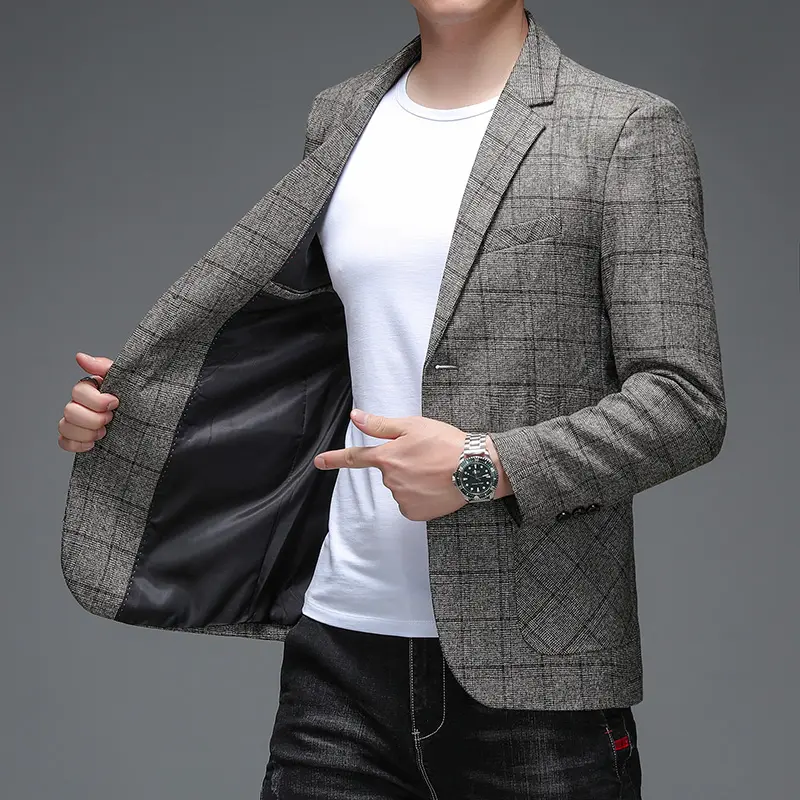 Men's Plaid Business Casual Blazer 2025 Stylish Handsome Single Suit Veste Costume Homme Luxe for Banquet