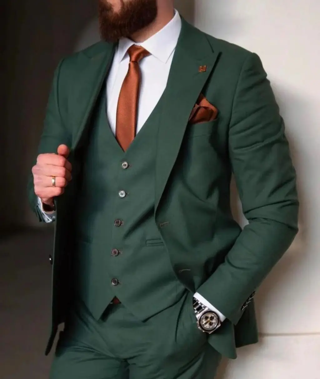 Men's Three Pieces Wedding Suit Single Breasted Peak Lapel Blazer Business Groom Dinner Daily Groom Tuxedos