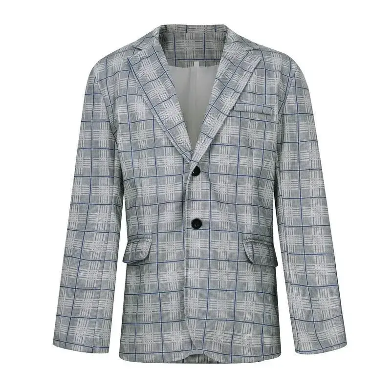 New Men's Slim Fit Plaid Suit Jacket 2023 Autumn Winter Blazers Men Vintage Single-Breasted Long Sleeve Turn-down Collar Blazers