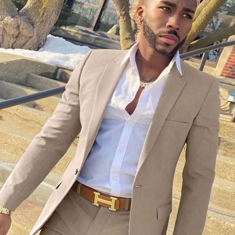 Slim Fit Gentlemen Suits for Men 2 Piece Beige Wedding Groom Tuxedo Male Fashion Smoking Costume Jacket with Pants 2023