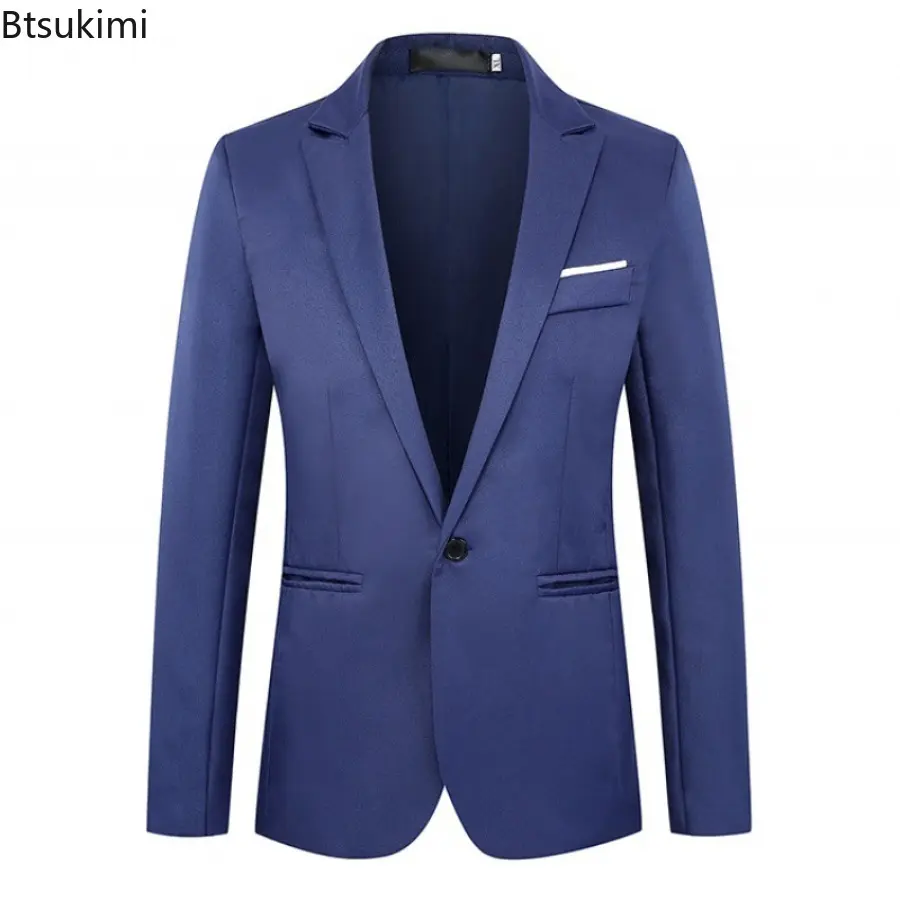 2025 New Men's Slim Blazers Fashion Single-button Business Casual Suit Jacket Solid Elegant Stylish Party Wedding Suit Tops Male