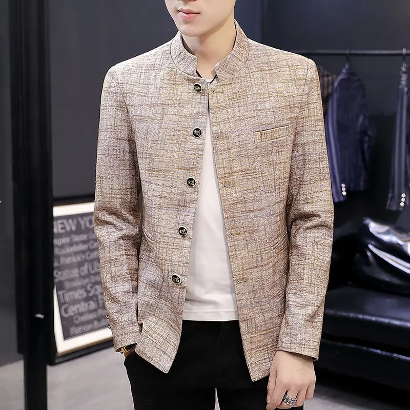 Blazer New Men's Fashion Business Gentleman Wedding British Style Work MAO Suit Outdoor Casual Slim Standing Collar Blazer