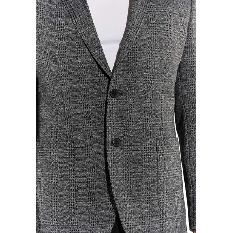 "Men's Custom Tailored Suit Jacket - Premium Grey Checkered Blazer - Slim Fit Stretch Comfort - Formal & Business Wear - Wedding