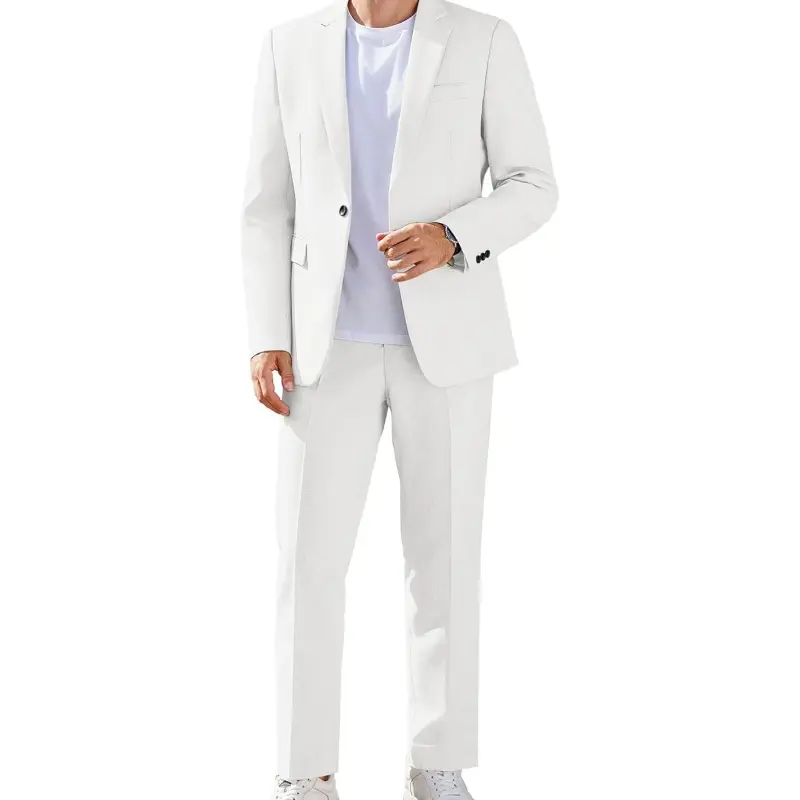 Men's Classic Fit 2-Piece Suit Set | 1-Button Casual Blazer & Pants for Wedding/Business/Formal Groom Attire, Black Tie Events
