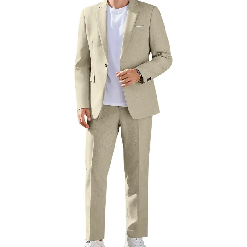 Men's Classic Fit 2-Piece Suit Set | 1-Button Casual Blazer & Pants for Wedding/Business/Formal Groom Attire, Black Tie Events