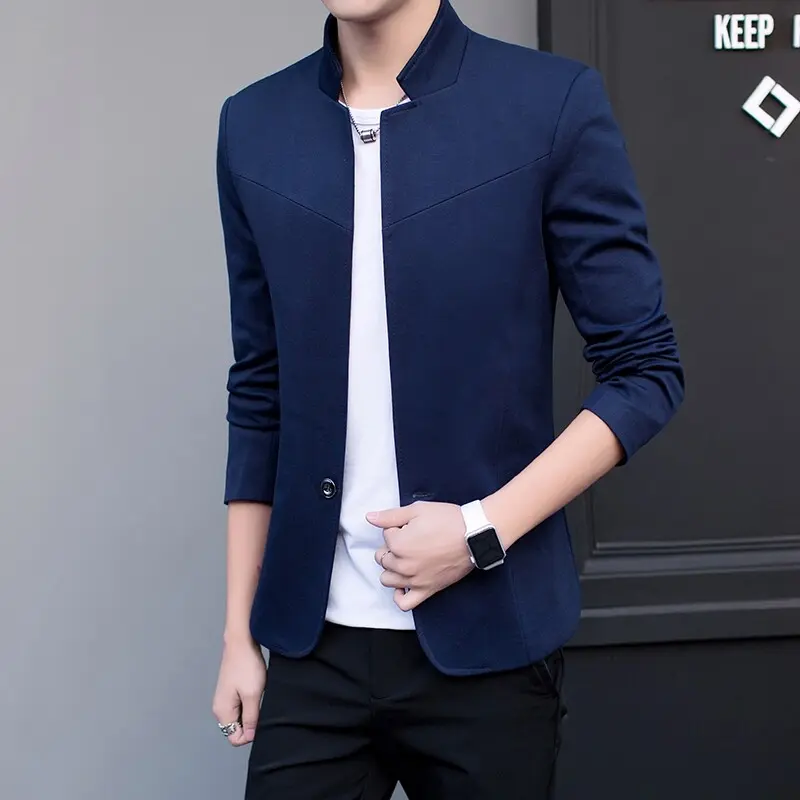 Korean-style versatile two-button coat, men's stand-up collar suit, casual top, slim Zhongshan style, single Western trend