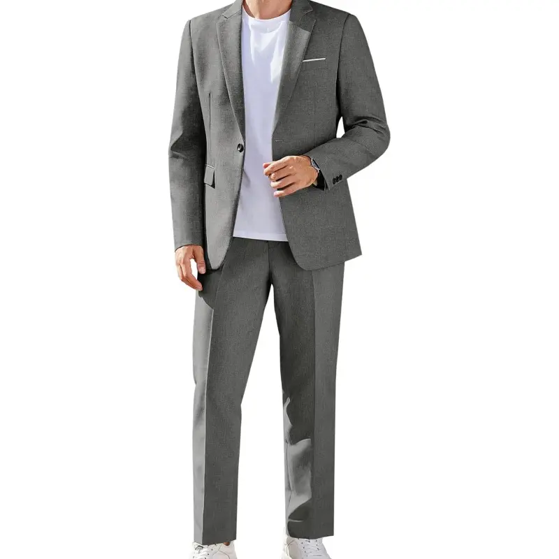 Men's Classic Fit 2-Piece Suit Set | 1-Button Casual Blazer & Pants for Wedding/Business/Formal Groom Attire, Black Tie Events