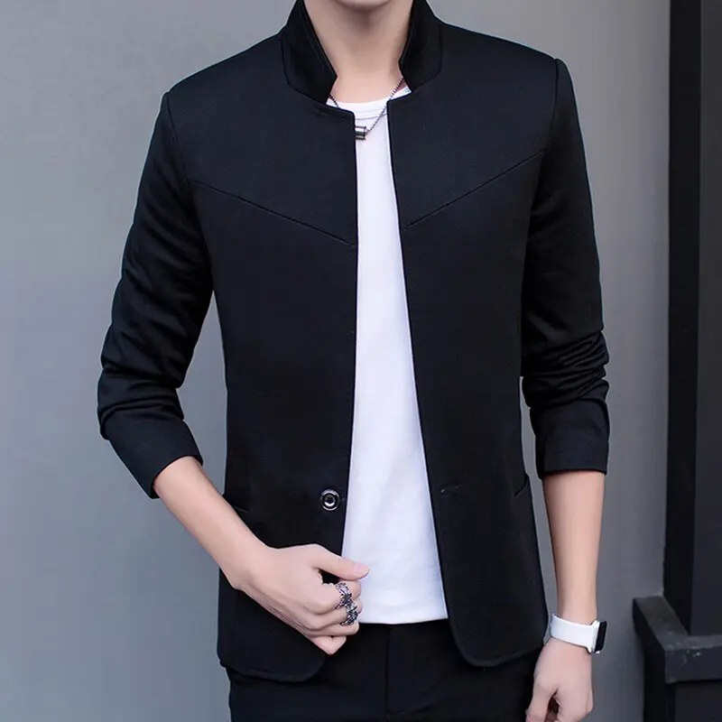 Korean-style versatile two-button coat, men's stand-up collar suit, casual top, slim Zhongshan style, single Western trend