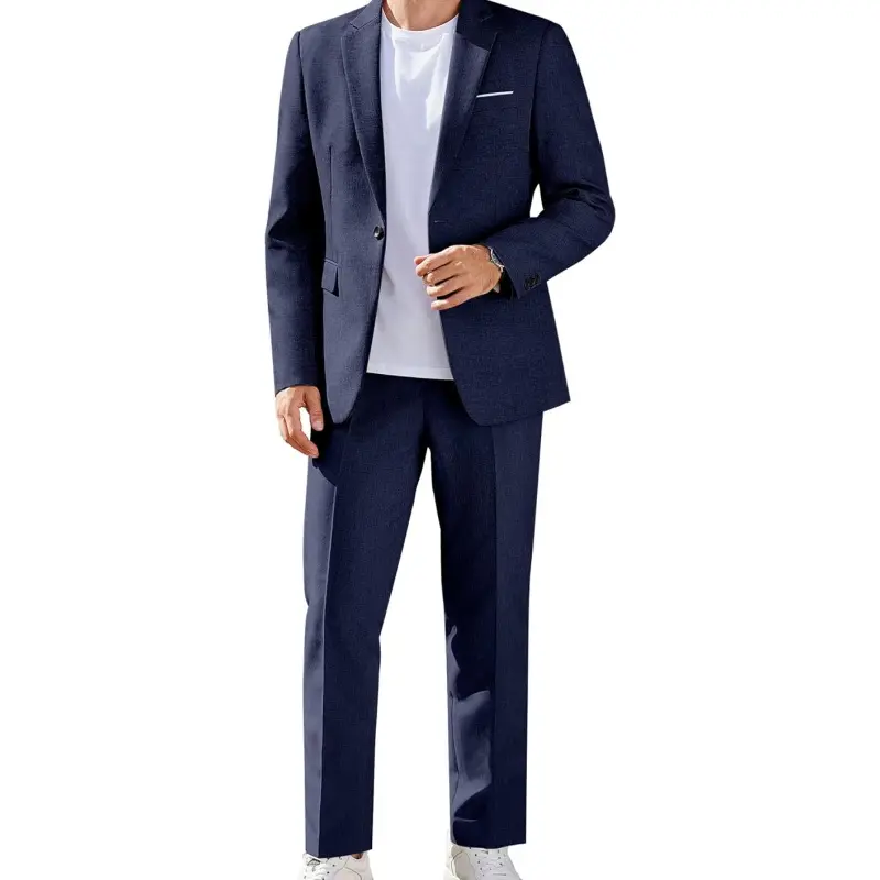 Men's Classic Fit 2-Piece Suit Set | 1-Button Casual Blazer & Pants for Wedding/Business/Formal Groom Attire, Black Tie Events