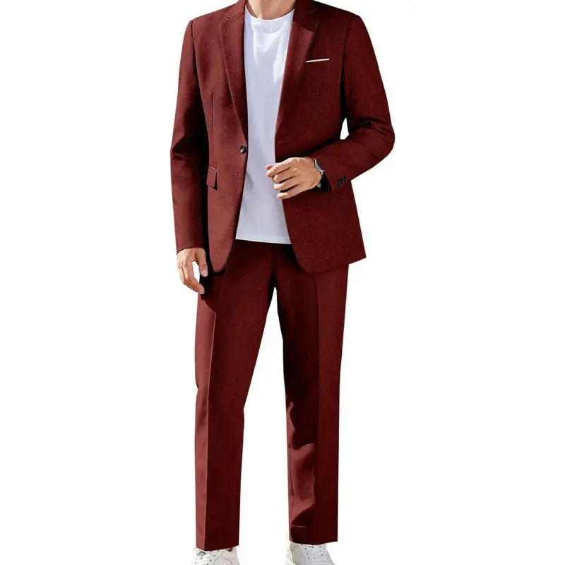 Men's Classic Fit 2-Piece Suit Set | 1-Button Casual Blazer & Pants for Wedding/Business/Formal Groom Attire, Black Tie Events