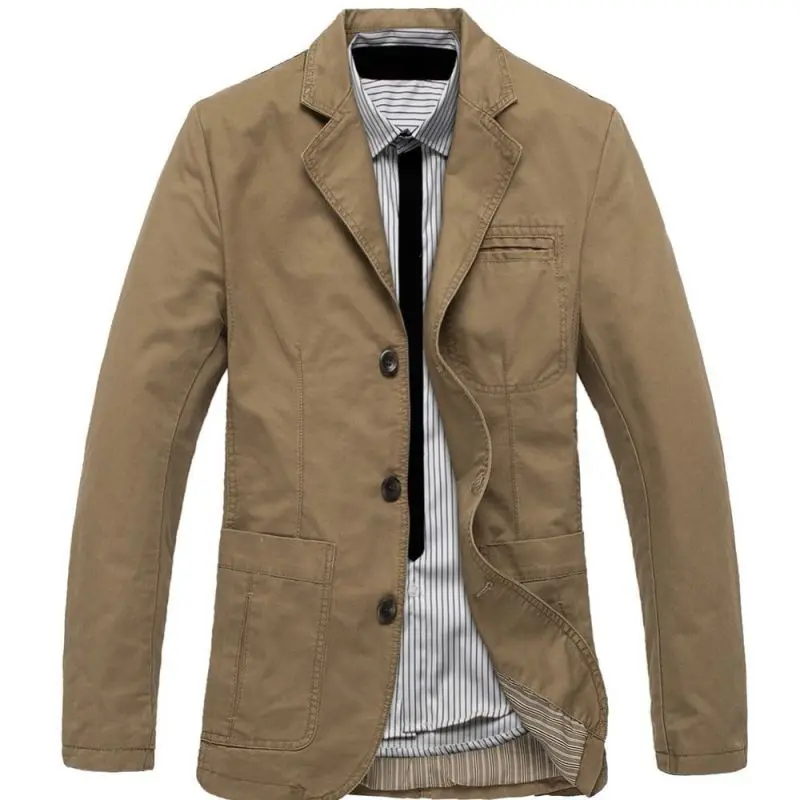 Men's Vintage Casual Washed Cotton 3 Buttons Twill Suit Jacket Sport Coat Blazer Spring Autumn