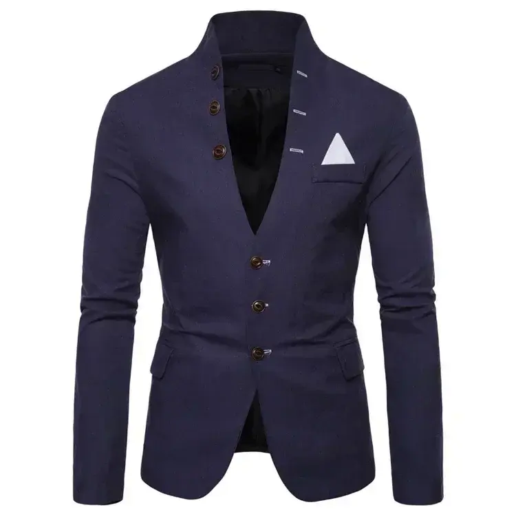 Men's Blazer Multi-button Decoration Casual Stand-up Collar Male Blazer Fashion Slim Solid Color Suit Jacket Dress Stage Party