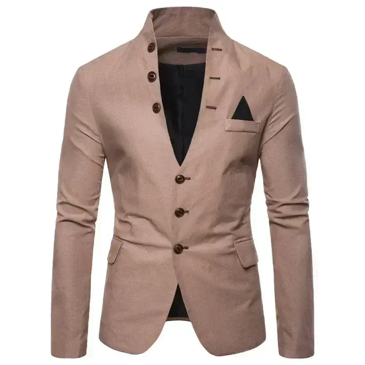 Men's Blazer Multi-button Decoration Casual Stand-up Collar Male Blazer Fashion Slim Solid Color Suit Jacket Dress Stage Party