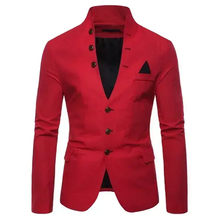 Men's Blazer Multi-button Decoration Casual Stand-up Collar Male Blazer Fashion Slim Solid Color Suit Jacket Dress Stage Party