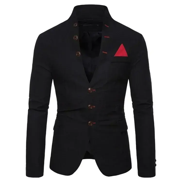 Men's Blazer Multi-button Decoration Casual Stand-up Collar Male Blazer Fashion Slim Solid Color Suit Jacket Dress Stage Party