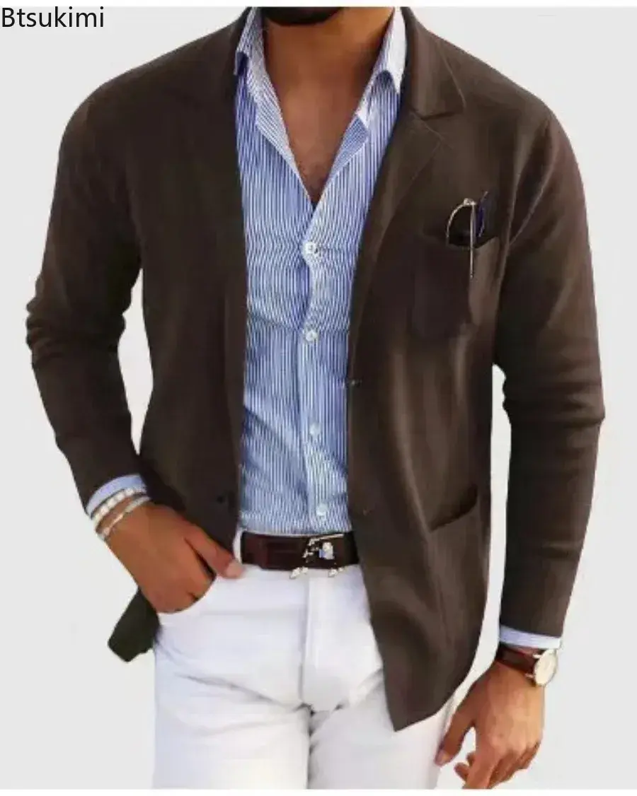 2025 New Men's Blazer Jackets Fashion Slim Fit Solid Single-breasted Suit Coats Business Casual Outerwear Wedding Suits for Men