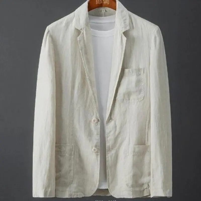 Men's Cotton Linen Blazer Jacket Spring Summer High Quality Solid Slim Casual Business Thin Breathable Suit Coat Male Clothing