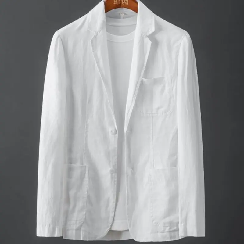 Men's Cotton Linen Blazer Jacket Spring Summer High Quality Solid Slim Casual Business Thin Breathable Suit Coat Male Clothing