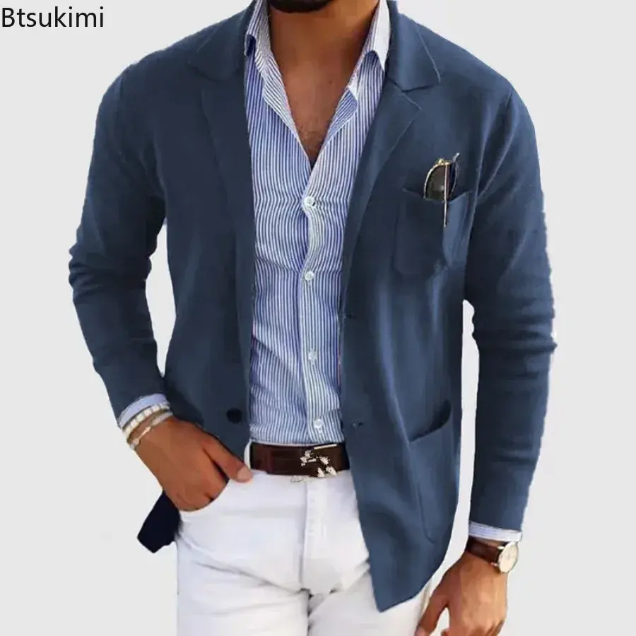 2025 New Men's Blazer Jackets Fashion Slim Fit Solid Single-breasted Suit Coats Business Casual Outerwear Wedding Suits for Men