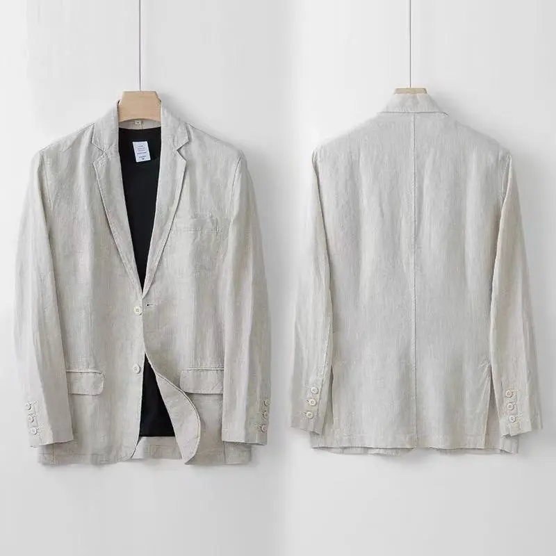 2025 Summer New Men's Linen Casual Suit Coat Solid Color Lightweight Breathable Luxury Cotton Hemp Top 100% Linen Fabric
