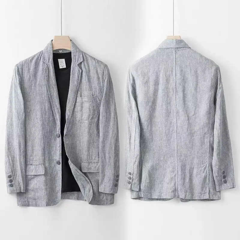 2025 Summer New Men's Linen Casual Suit Coat Solid Color Lightweight Breathable Luxury Cotton Hemp Top 100% Linen Fabric