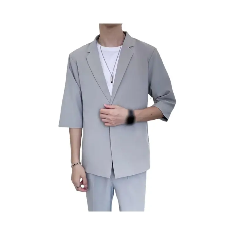 Men's Blazer Jacket, Loose Suit Jacket with One Button, Lightweight, Lapel, Short Sleeve, Suit Jacket, Summer Party