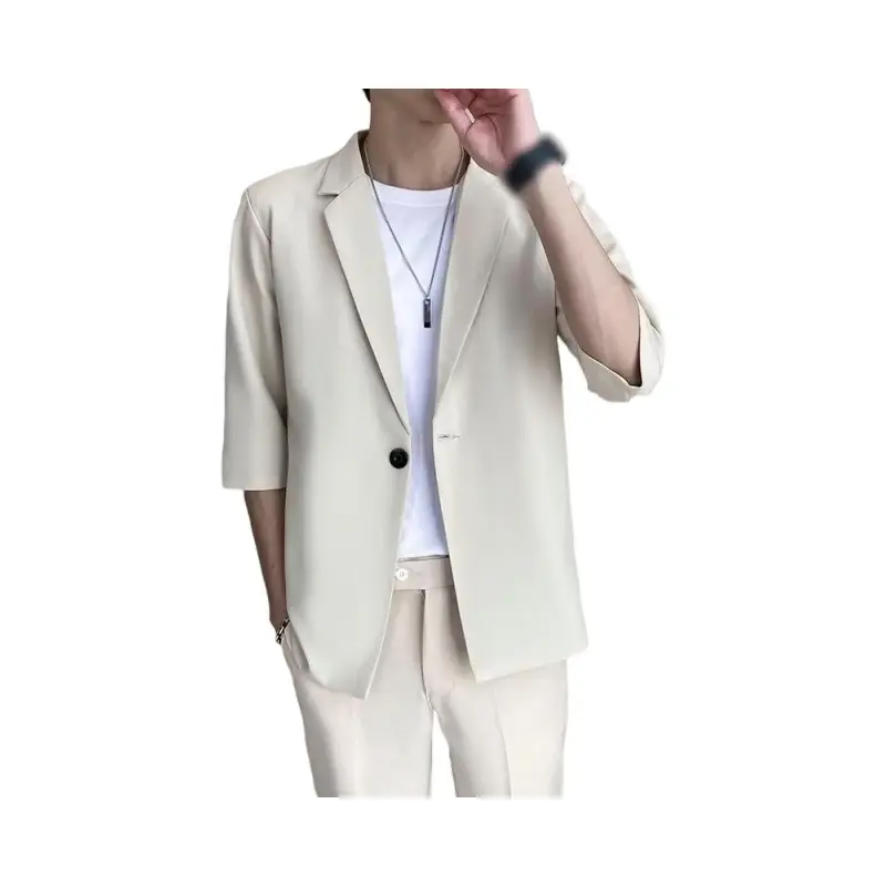 Men's Blazer Jacket, Loose Suit Jacket with One Button, Lightweight, Lapel, Short Sleeve, Suit Jacket, Summer Party