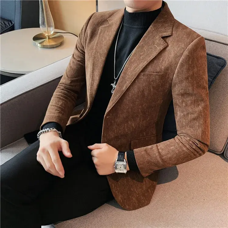 Men's Suit Jackets New In Male Corduroy Blazer Single Breasted Fashionable Gentleman Classic Menswear Handsome Trendy 2024 Coat