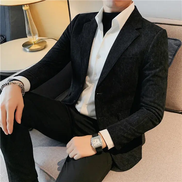 Men's Suit Jackets New In Male Corduroy Blazer Single Breasted Fashionable Gentleman Classic Menswear Handsome Trendy 2024 Coat