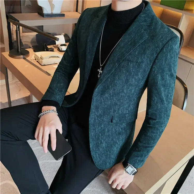 Men's Suit Jackets New In Male Corduroy Blazer Single Breasted Fashionable Gentleman Classic Menswear Handsome Trendy 2024 Coat
