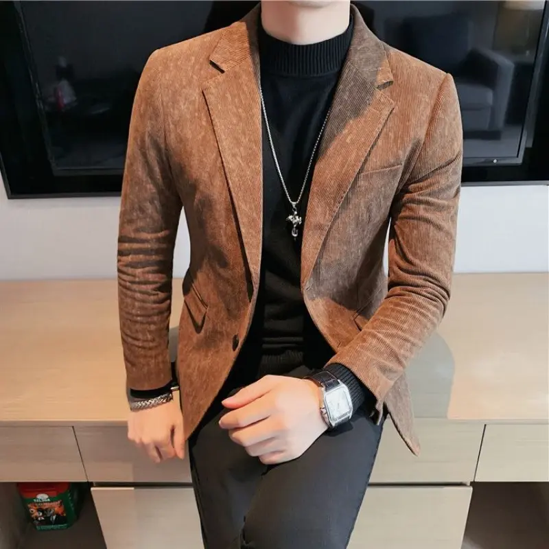 Men's Suit Jackets New In Male Corduroy Blazer Single Breasted Fashionable Gentleman Classic Menswear Handsome Trendy 2024 Coat