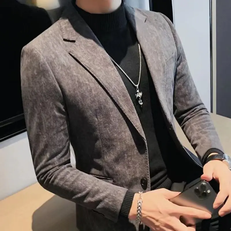 Men's Suit Jackets New In Male Corduroy Blazer Single Breasted Fashionable Gentleman Classic Menswear Handsome Trendy 2024 Coat