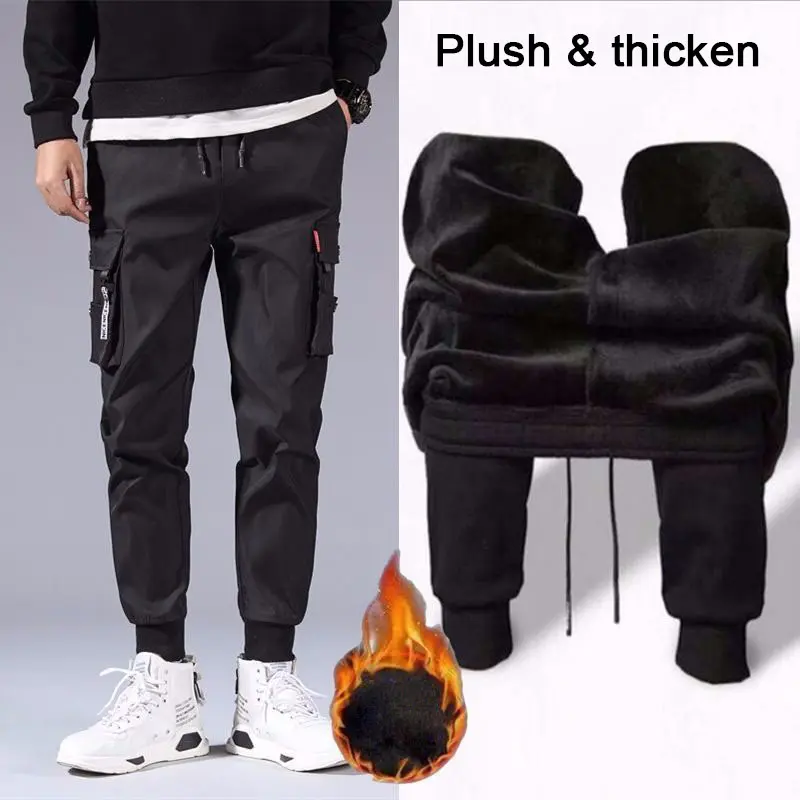 Winter Warm Lambswool Sweatpants Men's Plush Thicken Casual Joggers Trousers Male Fashion Loose Soft Waterproof Cargo Down Pants