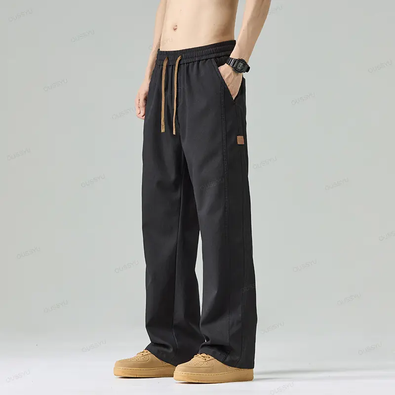 Spring Summer Luxury Soft Lyocell Fabric Men's Casual Pants Straight Drawstring Elastic Waist Korea Trousers Male Plus Size 4XL