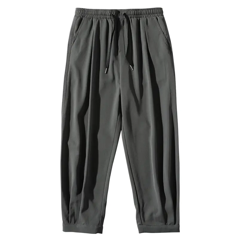 Ice Silk Summer Men's Ankle-length Pants Solid Loose Quick Dry Pants Mens Casual Elastic Lightweight Joggers Thin Business