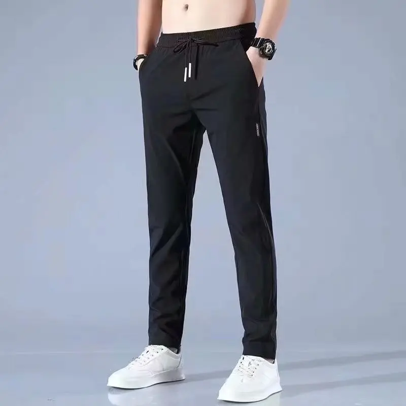 2025 summer slim new Korean version plus size trendy straight tube light business ice silk casual pants for men slim fit pants