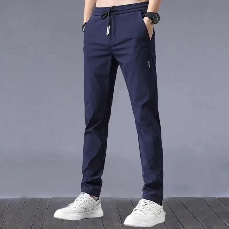 2025 summer slim new Korean version plus size trendy straight tube light business ice silk casual pants for men slim fit pants
