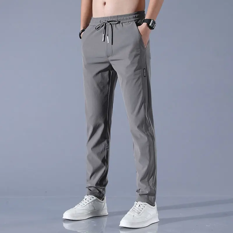 2025 summer slim new Korean version plus size trendy straight tube light business ice silk casual pants for men slim fit pants