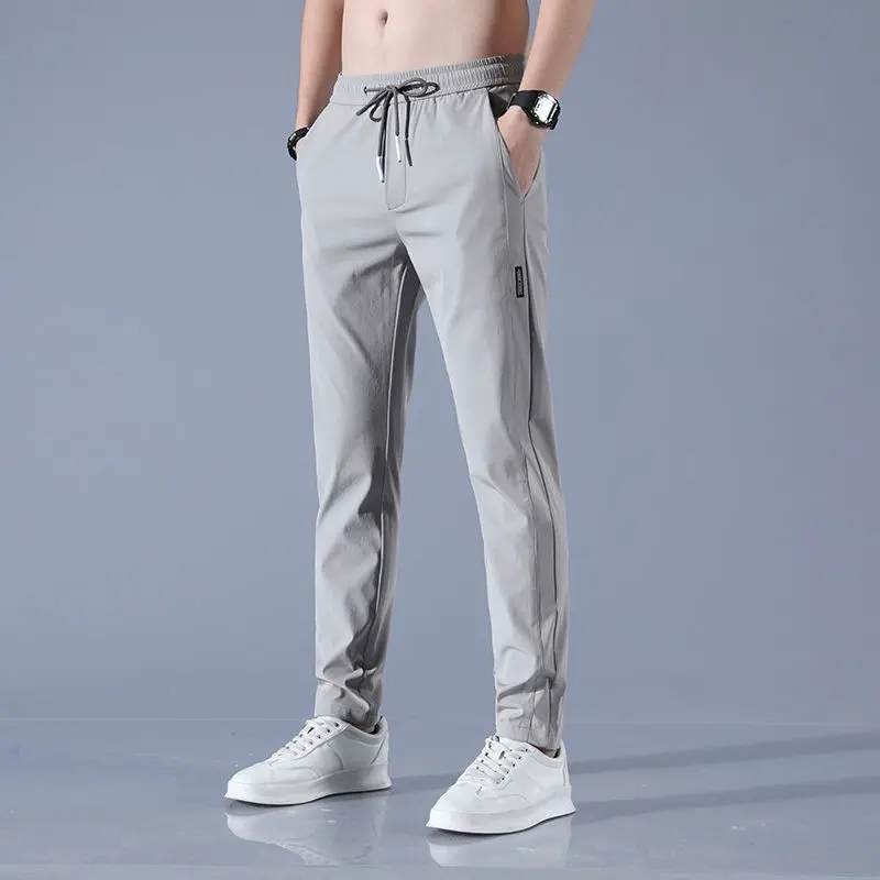 2025 summer slim new Korean version plus size trendy straight tube light business ice silk casual pants for men slim fit pants
