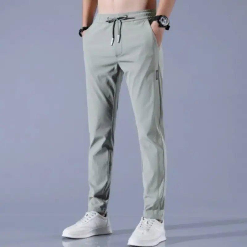 2025 summer slim new Korean version plus size trendy straight tube light business ice silk casual pants for men slim fit pants