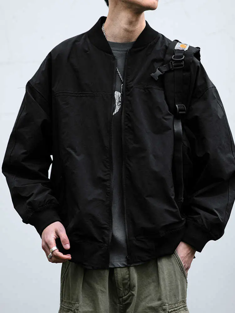 Mens Japanese Korean Style Bomber Jacket Trendy Baseball Collar Short Workwear Coat Spring Autumn Outdoor Fashion Casual Jacket