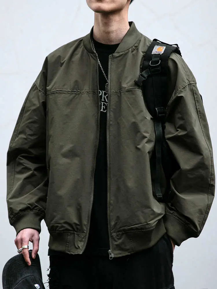 Mens Japanese Korean Style Bomber Jacket Trendy Baseball Collar Short Workwear Coat Spring Autumn Outdoor Fashion Casual Jacket